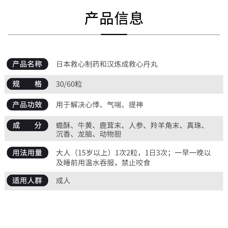 和汉炼成救心丸缓解头晕胸闷心慌气促症状心痛120粒