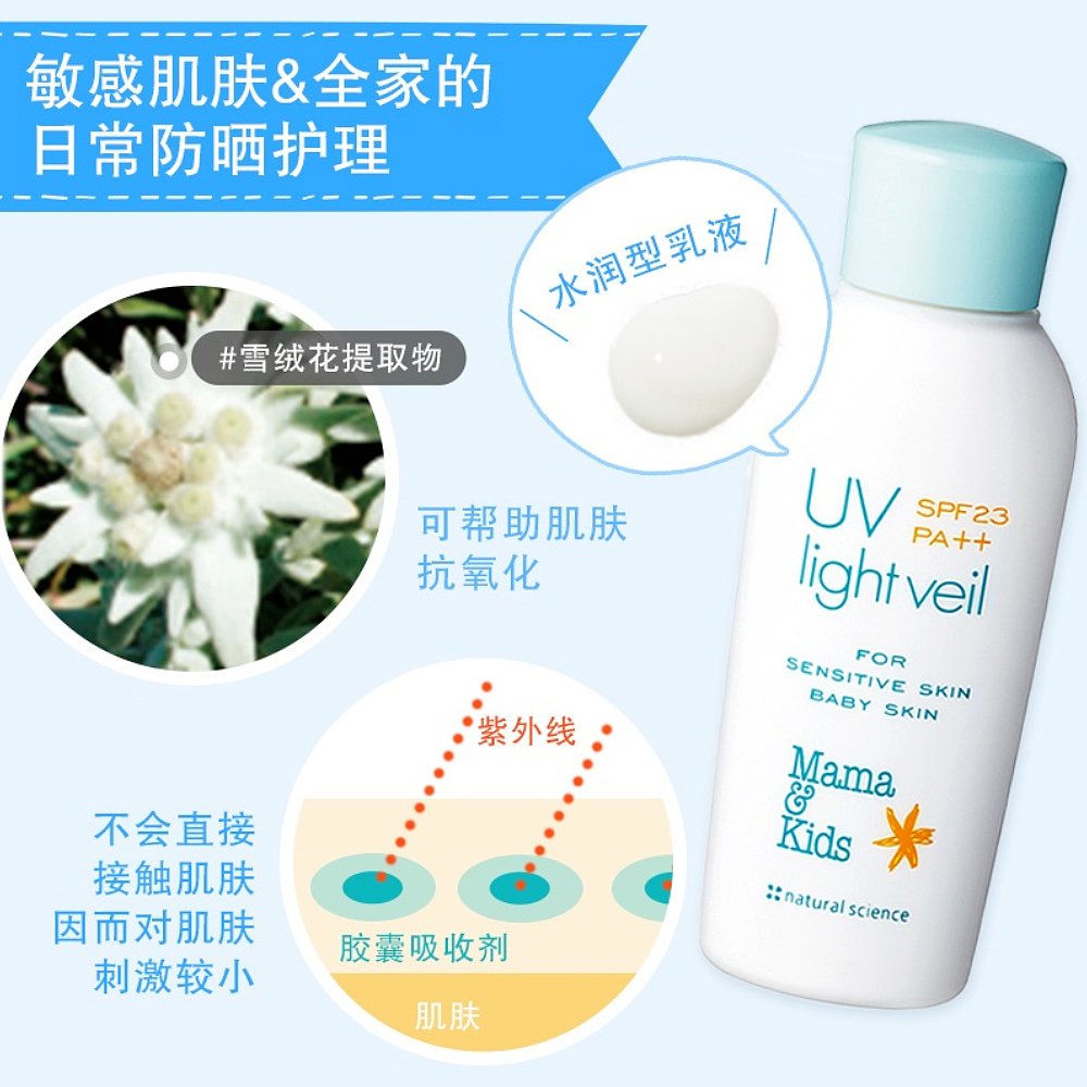 MamaKids UV防晒乳液婴儿补水保湿防晒霜防紫外线面霜 SPF23 90ml