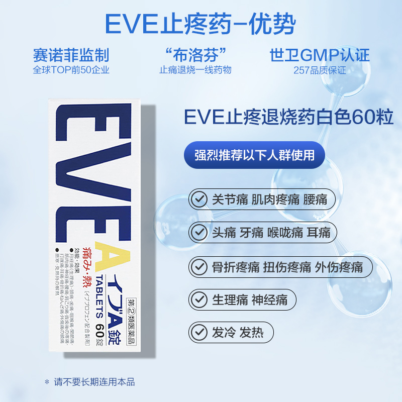 SS制药EVE白兔去痛 止痛 止疼药白色A锭60粒